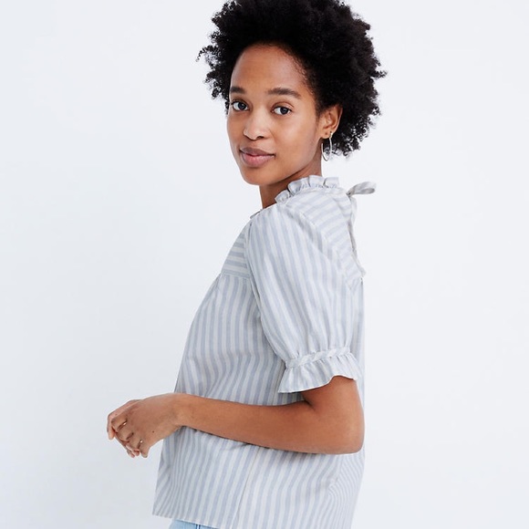 MADEWELL Ruffle-Neck Keyhole Top in Stripe - Picture 10 of 12